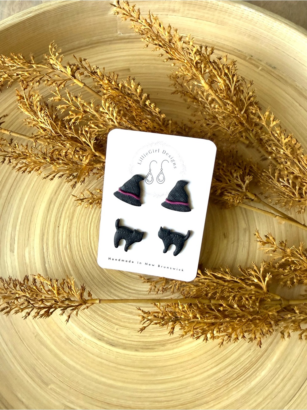Black Witch Hat & Cat Stud Earring Set for Kids